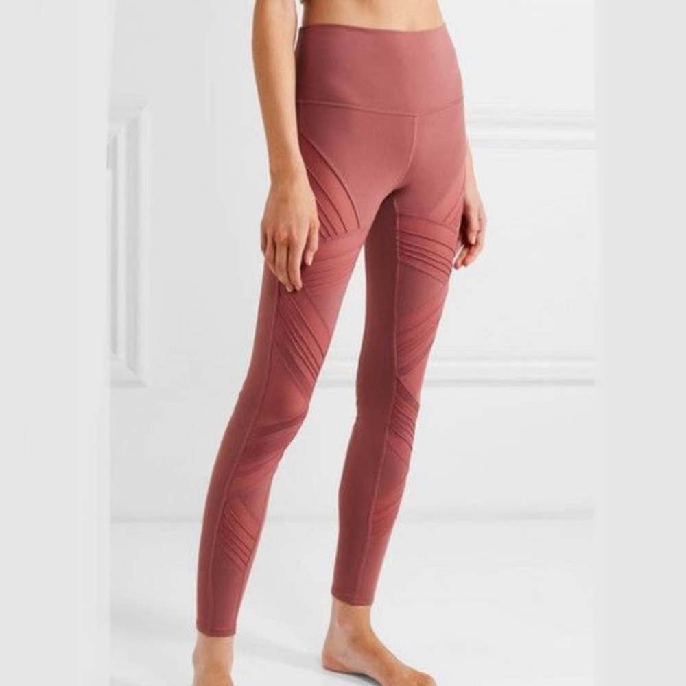 Alo Yoga Pink Moto Mesh Paneled Leggings